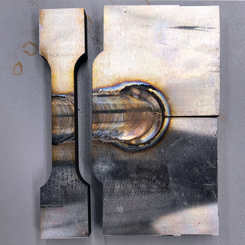 North Texas University researchers use wire EDM to cut dogbone-shapedsamples from metal workpieces for analysis, as shown in this friction stir welding example.
